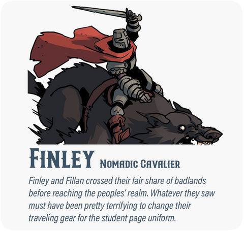 Dungeon Pages: Finley (Nomadic Cavalier) in Battered Metropolis