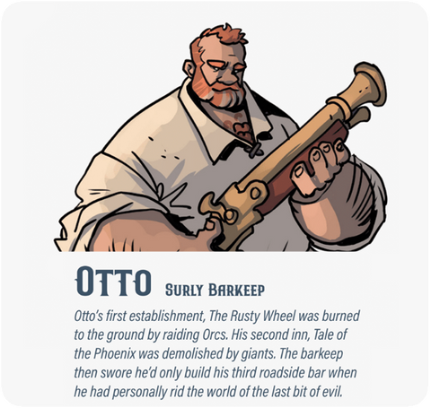 Dungeon Pages: Otto (Surly Barkeep) in Melinden Square